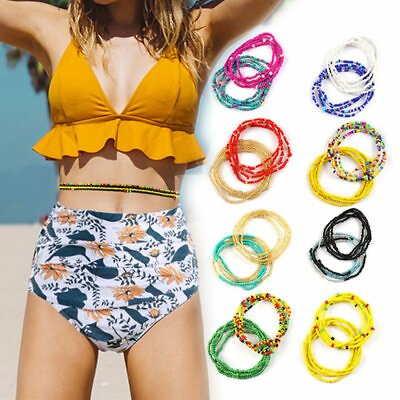 Women Waist Chain Belly Bikini Body Jewelry Rice Beads Back Chain Beach Harness C $1.79