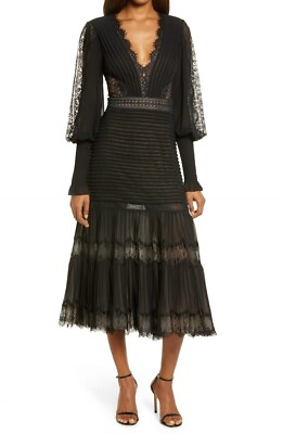 #ad NEW TADASHI SHOJI Lace Pintuck Long Sleeve Midi Cocktail Dress Size 16 #D6862 $339.99