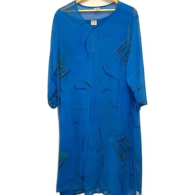 #ad Magic NWTs 2 Piece Blue Chiffon Tank Maxi Dress 3 4 Sleeve Duster Set Size 3X $35.00