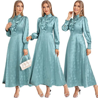 #ad Dubai Abaya Elegant Women Maxi Dress Muslim Print Slim Kaftan Modest Party Gown C $38.99