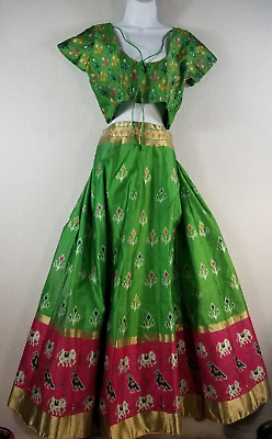 #ad 2 Piece Set Gujarati Style Top and Skirt Womens Stitched India Green Pink $79.99