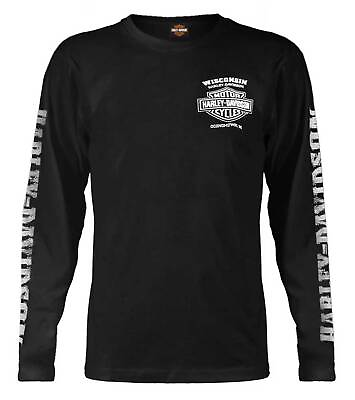 Harley Davidson Men#x27;s Skull Lightning Crest Graphic Long Sleeve Shirt Black $38.95