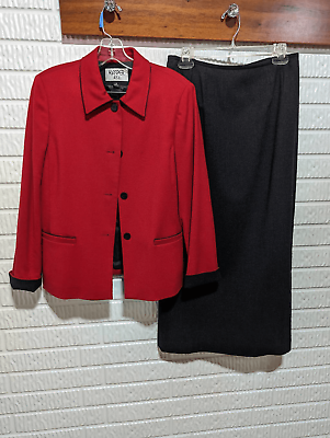 #ad Kasper Women#x27;s Scarlet Red amp; Gray Wool Maxi Skirt Set Suit Size 8 $53.00
