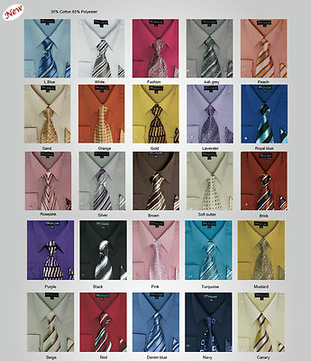 #ad Men#x27;s Dress Shirt Matching Tie Handkerchief Set 25 Unique Colors Size 15 20 $18.95