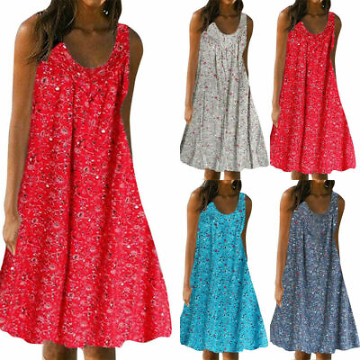 #ad #ad Womens Floral Boho Sleeveless Midi Dress Summer Casual Beach Sundress Plus Size $22.99