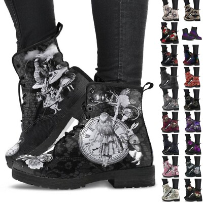 Womens Boots Ladies Winter Warm Skull Flower Printed Ankle Boots Shoes $35.91