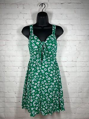 #ad LOVE MARGAUX Green Floral Print Sweetheart Knot Front Sun Dress Women#x27;s Size XS $20.00