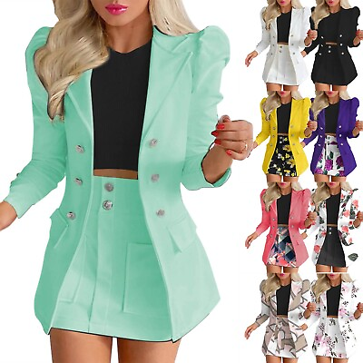 #ad Women 2 Piece Outfits Sets Formal Office Business Work Blazer Jacket Skirt Suit $37.68