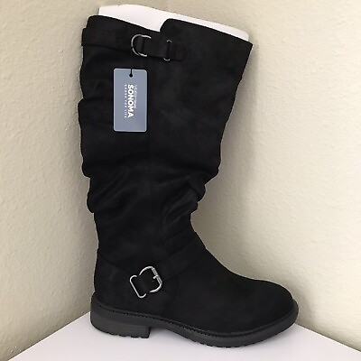 #ad Sonoma Knee High Draw Boots Women’s Size 9.5 Wide Calf Black $43.21