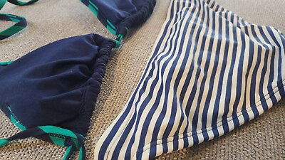 #ad UNBRANDED Blue Green White Padded Triangle Moderate Cheeky Bottom Bikini NWOT $25.00