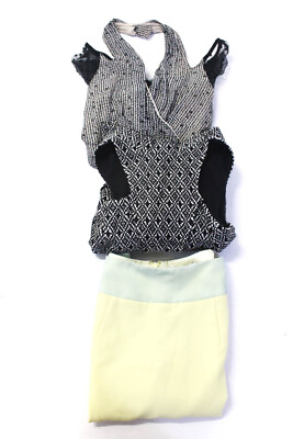 #ad #ad Charlotte Ronson Womens Mesh Hem Zipped Skirt Dresses Yellow Size 2 4 Lot 3 $42.69