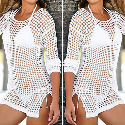 #ad Women Sexy Swimwear Lace Crochet Bikini Cover Up Bathing Suit Summer Beach Dres $19.45