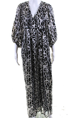 #ad Summu Womens Abstract Print Semi Sheer Long Sleeve Maxi Dress Black Size 40 $244.52