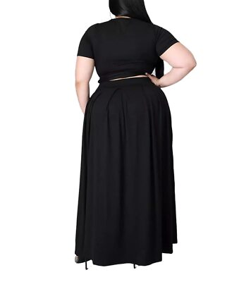 #ad Ophestin Womens Plus Size 2 Piece Dress Outfits Solid Crop Top Maxi Skirts Set $34.99