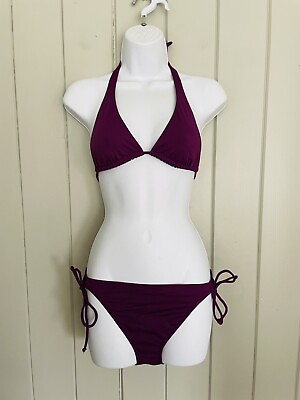 #ad NWOT Victoria#x27;s Secret Bikini Set M L String 2 Piece Swimsuit Solid Purple $24.95