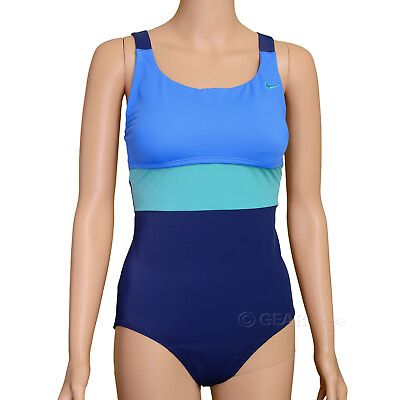 #ad Nike Womens One 1 Piece Colorblock Racerback Swimsuit Blue Teal PICK SIZE $17.50