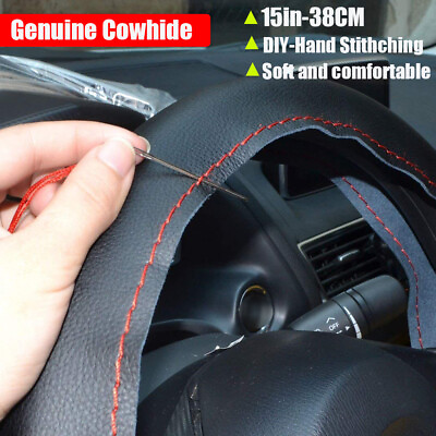 Black Red 37 38cm DIY PU Leather Warming Car Steering Wheel DIY Cover For ford $23.99