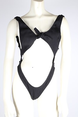 #ad MA Black Knit Cut Out Open Back Bikini One Piece Swimsuit Size L $39.99