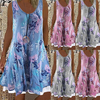 #ad Plus Size Women Summer Holiday Dresses Ladies Boho Beach Loose Floral Sundress $17.72