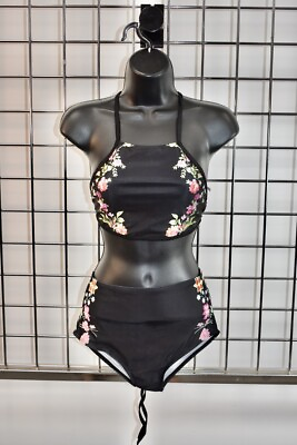 #ad Designer Black Floral Women#x27;s Two Pieces Bikini bathing suit Size SMALL On Sale $20.30