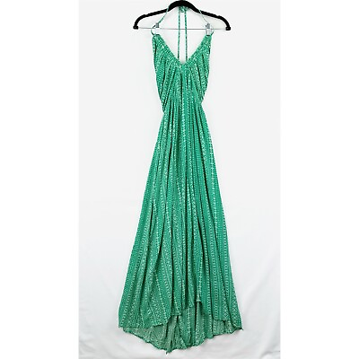 #ad #ad Promesa Dress Women#x27;s Medium Green Maxi Halter Deep V Neckline Cut Out Coastal $24.97