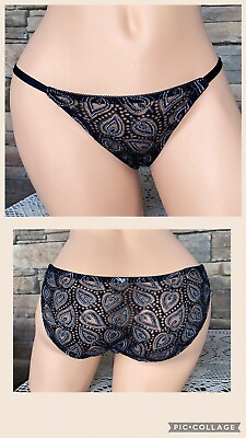 #ad Lingerie 2000 6 M Lace Double String Bikini Panties Underwear Sparkly Black $22.59