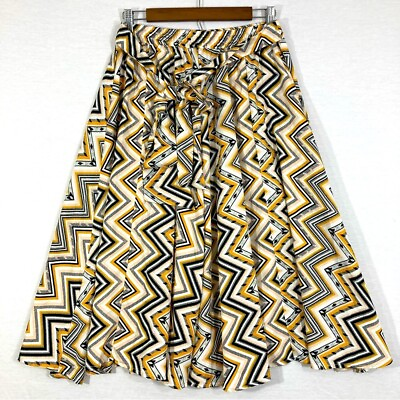 #ad New Women#x27;s Mustard Chevron Tie Front Midi Skirt Medium $9.99