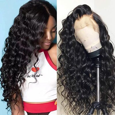 #ad 28 Inch Human Hair Lace Front Wig Loose Wave 13×4 Lace Frontal Wig for Women $75.24