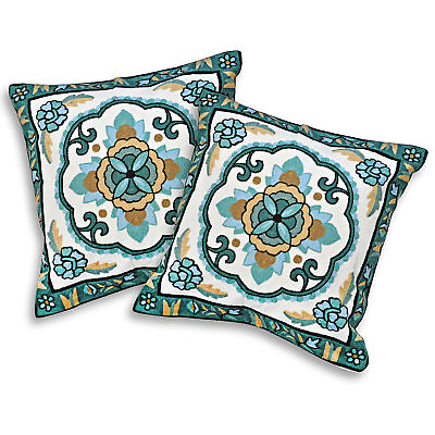 #ad Classic Boho and Moroccan Art Blue Embroidery Pillow Cover Set of 2 $33.59