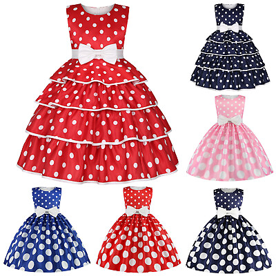 #ad Kids Girls Bowknot Ruffle DotPageant Gown Birthday Party Princess Wedding Dress $26.99