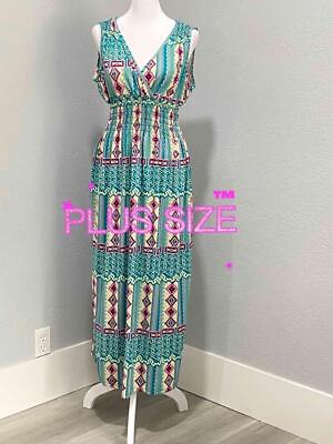 #ad NEW Green Plus Size Maxi Summer Flattering Chic Dress Timeless $25.00
