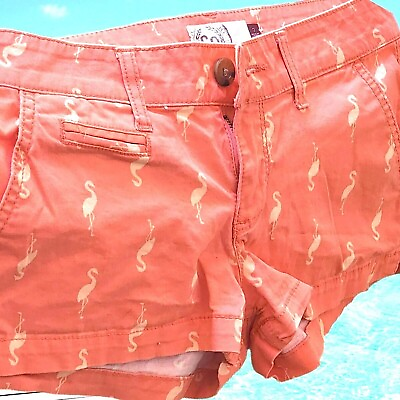 #ad Womens Tropical Flamingo Shorts Tangerine Guava Junior Size 7 Boho Beach Kohls $16.99
