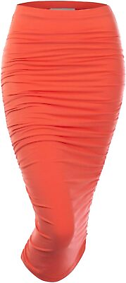 #ad DOUBLJU Slim Fit Ruched Pencil Skirts for Women High Waisted Elastic Band Bodyco $55.07