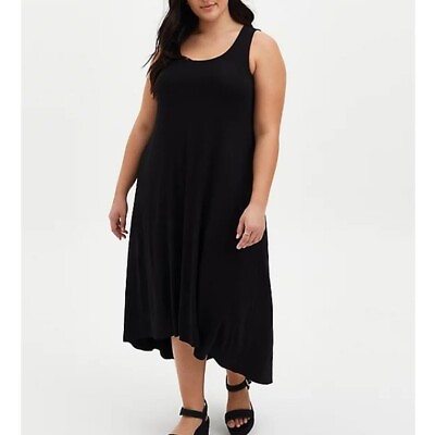 #ad Torrid Plus Women#x27;s Black Long Maxi Dress Super Soft Hi Lo Hem Sleeveless NWT $57.50