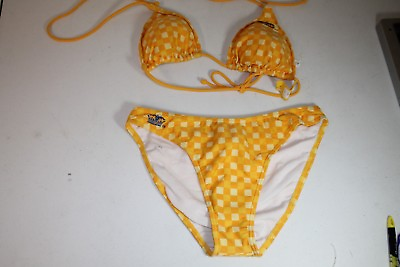 Corona Bikini Womens Yellow 2 Pc Swimsuit Checkers Checkered Pattern Size L $22.97