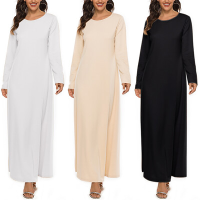 Womens Maxi Dress Round Neck Long Sleeves Belt Casual Loose Gown Solid Color $38.14