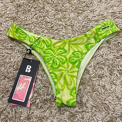 BlackBough Women#x27;s Cheeky High Hip Green Floral Swim Bikini Bottom Medium NWT $14.00