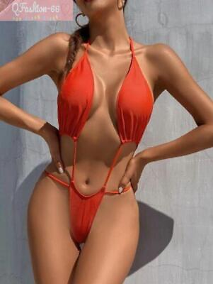 #ad One Piece Swimwear Sexy Swimsuit High Cut Out Bikini 2023 Ladies Thong Halter $19.99
