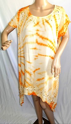 #ad Jessica Taylor Women Size L XL Orange Sharkbite Tie Dye Sequin Gypsy Boho Dress $22.95