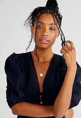 #ad Free People Women Slow Pace Lace Midi Cotton Black Boho Dress Size L New $78.40