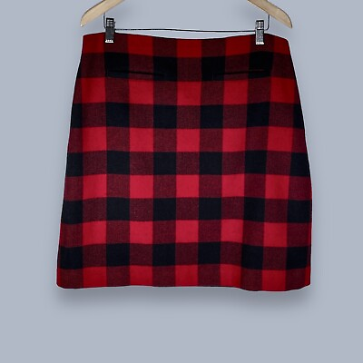 #ad Talbots Womens Skirt 12 Red Black Buffalo Plaid Check Wool Blend Lined Preppy $21.99