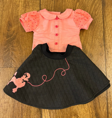 #ad American Girl Doll MaryEllen Black Poodle Skirt Outfit Pink Blouse Shirt 50#x27;s $18.99