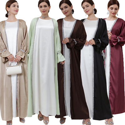 #ad 2PCS Abaya Muslim Open Cardigan Kimono Maxi Dress Sets Islamic Women Dresses New C $90.24