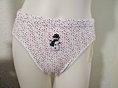 #ad NEW White Bikini Panties Red Snow Dots amp; Snowman Applique Size 6 Medium $12.00