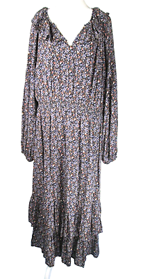 #ad Universal Thread Navy Floral Maxi Dress L Ruffle Collar amp; Hem Rayon NWOT R162 $29.00