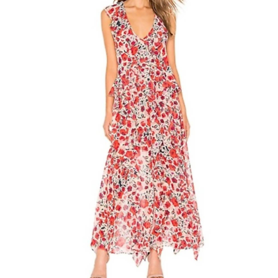 #ad MISA Claudita Red Floral Maxi Dress size Small $249.00