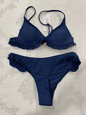 #ad Brazilian Womens Blue Bikini Swimsuits Size M $19.99