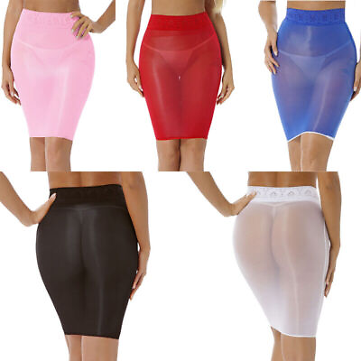 Women#x27;s Mini Skirts Mesh See Through Glossy Stretchy Body con Pencil Skirt $7.82