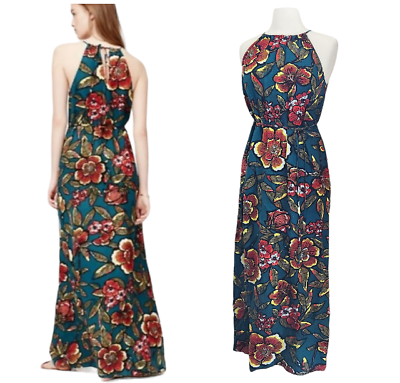 #ad LOFT Linen Maxi Dress Size XS Petite Paradise Tropical Bold Floral Halter $24.88