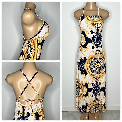 NWT White Maxi floral Dress for Women Size S Spaghetti strap backless long dress $18.00